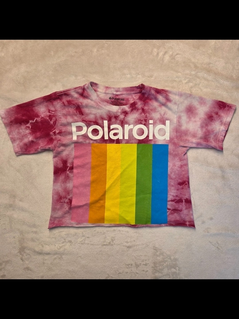 Polaroid Womens small Top Pink Tie Dye Logo Graphic Crop Casual Retro